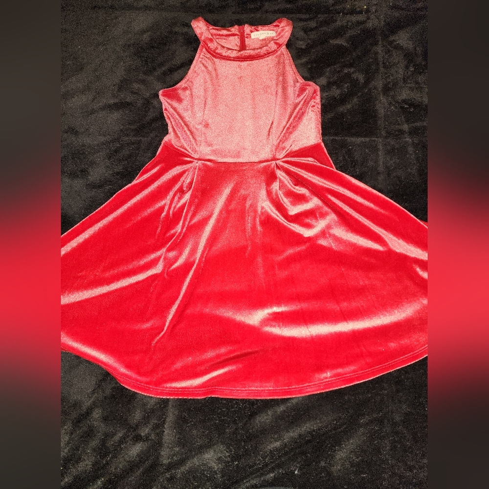 Copper Key Dress Girls Size S Red Velour VGUC
